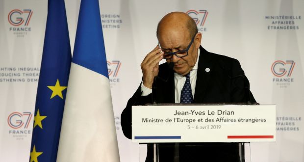 French foreign minister Jean-Yves Le Drian during the foreign ministers of G7 nations meeting in Dinard, France. Photograph: Stephane Mahe/Reuters