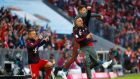 Bayern Munich’s Franck Ribery celebrates after Javi Martinez scored their third goal during the   Bundesliga game against   Borussia Dortmund  at the  Allianz Arena. Photograph: Kai Pfaffenbach/Reuters