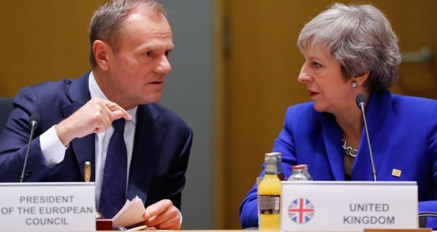 EU Council president Donald Tusk with British prime minister Theresa May in Brussels. Whatever happens next on Brexit, the British have entered a permanent state of negotiation with the EU. Photograph: Olivier Hoslet/EPA 