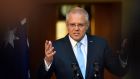 Australian prime minister Scott Morrison during a press conference at Parliament House in Canberra on Thursday. Photograph: Mick Tsikas via Reuters