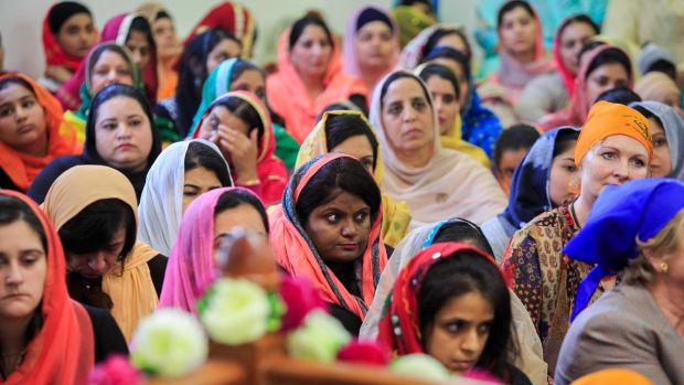 Worshippers at the Sikh temple on Serpentine Road, Dublin for Vaisakhi. Photograph: Gareth Chaney Collins