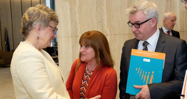 Minister for Children Katherine Zappone meets survivors of institutions Terri Harrison and Sydney Herdman. Photograph: Tom Honan/The Irish Times 