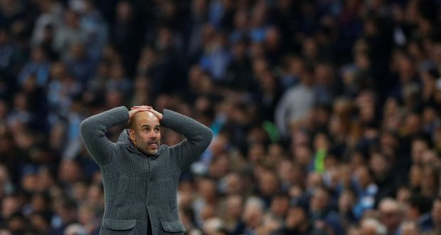 Manchester City manager Pep Guardiola reacts after their goal was disallowed in injury time during the Champions League quarter-final clash with Tottenham Hotspur. Photo: Phil Noble/Reuters