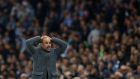 Manchester City manager Pep Guardiola reacts after their goal was disallowed in injury time during the Champions League quarter-final clash with Tottenham Hotspur. Photo: Phil Noble/Reuters