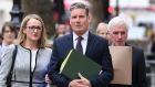 Shadow business secretary Rebecca Long-Bailey, shadow Brexit secretary Sir Keir Starmer and shadow chancellor John McDonnell:  cross-party talks have resumed following the Easter break. Photograph: Andy Rain