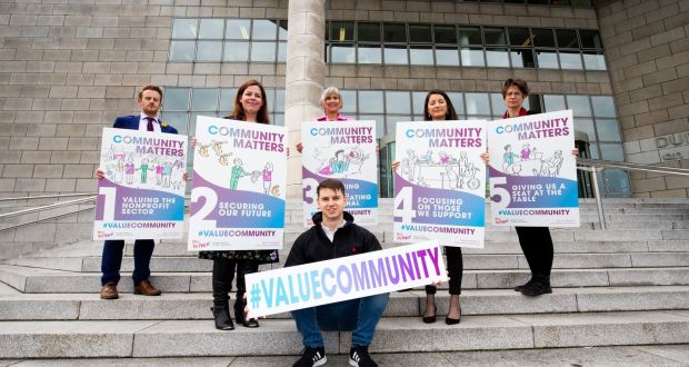 The Wheel and representatives from some of Ireland’s leading charities outside Dublin City Council’s offices at Wood Quay, Dublin. Photograph:  Tom Honan 