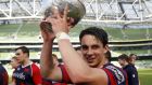 Joey Carbery lifts the Ulster Bank League trophy in 2016. Photograph: Colm O’Neill/Inpho