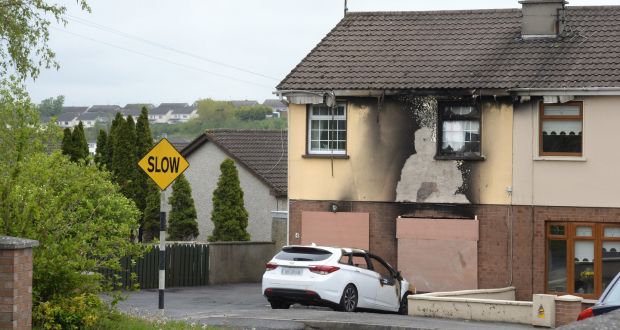 A house damaged in a petrol bomb attack in Loughboy, Drogheda, Co Louth. Photograph: Dara Mac Dónaill/The Irish Times