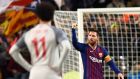 Lionel Messi’s brace gave Barcelona the advantage in their Champions League semi-final aganist Liverpool. Photograph: Josep Lagp/AFP/Getty