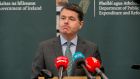 Minister for Finance Paschal Donohoe speaks to media on the National Broadband Plan at the Department of Public Expenditure and Reform, Dublin. Photograph: Gareth Chaney Collins