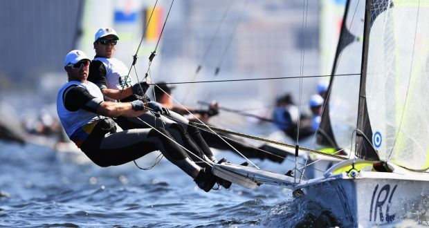  Ryan Seaton and Matt McGovern (who has since retired) competing in the  Men’s 49er class at  the Marina da Gloria at the Rio Olympics in  Brazil. Photograph:  Laurence Griffiths/Getty Images