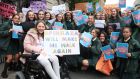Lauren  Whelan (15) from Loreto Crumlin in Dublin has SMA with Spinraza activists protesting outside Leinster House in Dublin in September 2018. File photograph: Garrett White/Collins Photo Agency