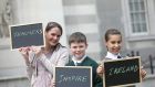 Cliodhna Halpin, a learning support teacher at St Joseph’s National School, Bonnybrook, along with pupils  Max Maples and Leannah McCarthy help launch a DCU initiative to celebrate the ransformative role of teachers. Photograph: Julien Behal