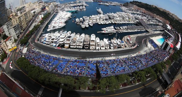 A view of cars passing the Tabac and Louis Chiron corners around Monaco Harbour during second practice at the Circuit de Monaco yesterday. Photograph: David Davies/PA Wire