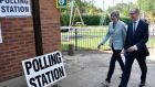 British  prime minster Theresa May and  husband Phillip  casting their vote in  the European elections in her Maidenhead constituency. Photograph:  EPA/Neil Hall