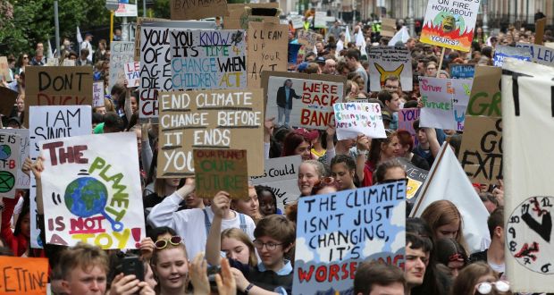 Image from the climate protest on Friday, at Merrion Square, Dublin. Photograph: Nick Bradshaw/The Irish Times
