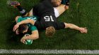 Ireland’s Jacob Stockdale scores a try despite Damian McKenzie and Aaron Smith of New Zealand during the Guinness November Series win over the All Blacks. Photo: Tommy Dickson/Inpho