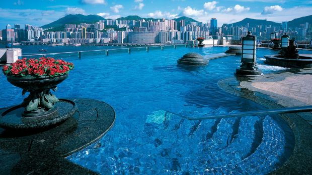The pool on the 23rd floor of the Harbour Plaza Hotel, Hong Kong