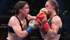 Katie Taylor and Delfine Persoon during their world lightweight championship fight at  Madison Square Garden, New York.  Photograph: Inpho/Matchroom Boxing/Ed Mulholland