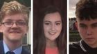 Morgan Barnard (left), Lauren Bullock and Connor Currie who died outside a disco in Cookstown on St Patrick’s night.