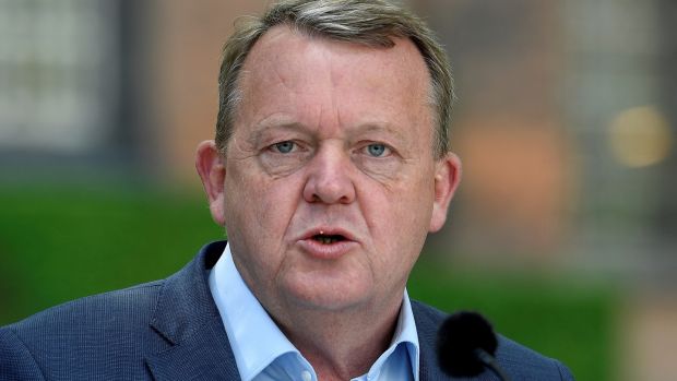 Danish prime minister and head of the Liberal Party Lars Loekke Rasmussen addresses the media during a news conference in downtown Copenhagen last week. Photograph: Fabian Bimmer/Reuters