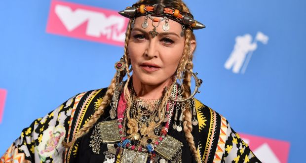 Madonna poses in the press room at the 2018 MTV Video Music Awards at Radio City Music Hall  in New York City, US. Photograph: Angela Weiss/AFP/Getty Images