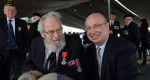 File photograph of Michael d’Alton , a veteran of D-Day (left) after being  presented with the Chevalier de la Légion d’Honneur , by Jean-Pierre Thebault, Ambassador of France. Photograph: Eric Luke
