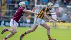 Cathal Mannion with Kilkenny’s Paddy Deegan at Nowlan Park. The Galway man gave a master class in forward play during the Leinster championship clash. Photograph: Morgan Treacy/Inpho 