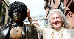 Philomena Lynott at the reunveiling of Phil Lynott’s statue near Grafton Street, Dublin. Photograph: Bryan O’Brien