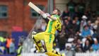 Australia’s David Warner celebrates his century during the ICC Cricket World Cup  match against Pakistan  at the  County Ground in  Taunton. Photograph:  David Davies/PA Wire