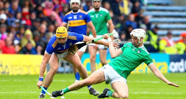 Limerick’s Kyle Hayes battles with  Tipperary’s Ronan Maher  during the Munster SHC round-robin game at Semple Stadium. Photograph: Ken Sutton/Inpho
