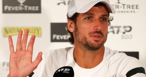 Spain’s  Feliciano Lopez attends a press conference during day three of the Fever-Tree Championships at Queens Club on Wednesday in London. Photograph: Clive Brunskill/Getty Images