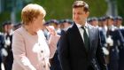 German chancellor Angela Merkel and Ukrainian president Volodymyr Zelenskiy in Berlin on June 18th. “It’s sad that our European partners didn’t hear us and acted differently,” Mr Zelenskiy  said about the Council of Europe decision. Photograph: Hannibal Hanschke/Reuters