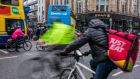 Cyclists  on Dame Street in the city centre. Photograph: James Forde/The Irish Times