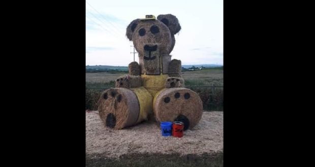 The three-metre high Ted, who is made up of five large bales of straw and 10 square bales of hay, is the mascot for the annual Kilflynn Enchanted Fairy Festival. Image: Facebook. 