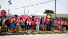 Demonstrators press  for the release of migrant children  in front of a detention centre in Homestead, Florida, on Wednesday. Photograph: Rhona Wise/AFP/Getty