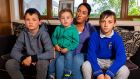 Michelle O’Brien with three of her children Tommy, Jamie and Joey O’Brien at their  emergency accommodation in Banagher, Co Offaly. Photograph: Tom O’Hanlon