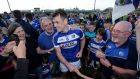 Laois’ John O’Loughlin celebrates after the game with home fans in Portlaoise. Photograph: Inpho
