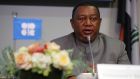 Mohammad Barkindo, secretary general of the Organization of Petroleum Exporting Countries (Opec), speaks at a news conference following the 176th Opec meeting in Vienna, Austria, on Monday. Photograph: Stefan Wermuth/Bloomberg