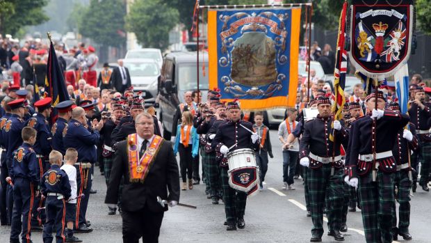 Members of the Orange Order take part in the July 12th parade in 2015. Photograph: Paul Faith/AFP/Getty