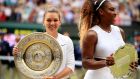 Simona Halep celebrates winning the women’s singles final following victory over Serena Williams. Photograph: PA