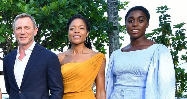 Daniel Craig, Naomie Harris and Lashana Lynch at the Bond 25 film launch in Jamaica. Photograph: Slaven Vlasic/Getty Images for Metro Goldwyn Mayer Pictures