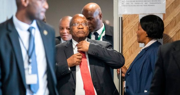 Former South African president Jacob Zuma arrives at the Commission of Inquiry into State Capture on Monday in Johannesburg. ‘I have been vilified, alleged to be the king of corrupt people.’ Photograph: Wikus de Wet/AFP/Getty Images