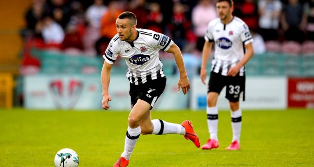Dundalk boss Vinny Perth remains hopeful that Michael Duffy will be in Latvia in time for Wednesday’s second leg against Riga. Photograph: Ryan Byrne/Inpho