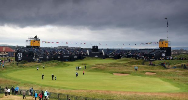 A view of the 18th grandstand at Royal Portrush on Wednesday. Photograph: David Davies/PA Wire. 
