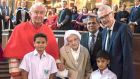 Archbishop of Westminster  Vincent Nichols, Sr Berchmans, Pakistan’s high commissioner to the UK Muhammad Naseem Zaharia and Irish Ambassador Adrian O’Neill at a ceremony in Westminster Cathedral. Photograph: Sam Yarnold
