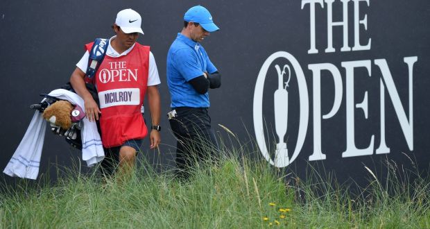  Rory McIlroy in the rough on the 18th hole during the first round of the 148th British Open at Royal Portrush. Photograph:  Stuart Franklin/Getty Images