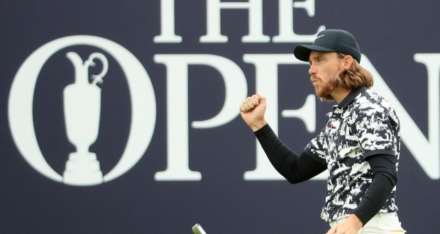  Tommy Fleetwood of England reacts after his birdie on the 18th at Royal Portrush. Photograph: Andrew Redington/Getty Images