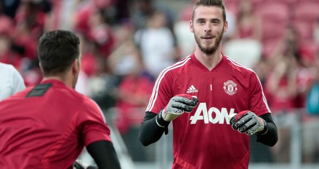  Manchester United’s David de Gea (R) in action during a training session ahead of the International Champions Cup match between against Inter Milan at the National Stadium in Singapore. Photograph: Wallace Woon/EPA