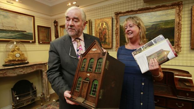 The dolls house was sold by the children’s charity Tara’s Palace and achieved €48,000 the proceeds will be distributed to a variety of children’s charites. Pictured are Fonsie Mealy and Tara’s Palace treasurer Jenny Johnston. Photograph: Nick Bradshaw